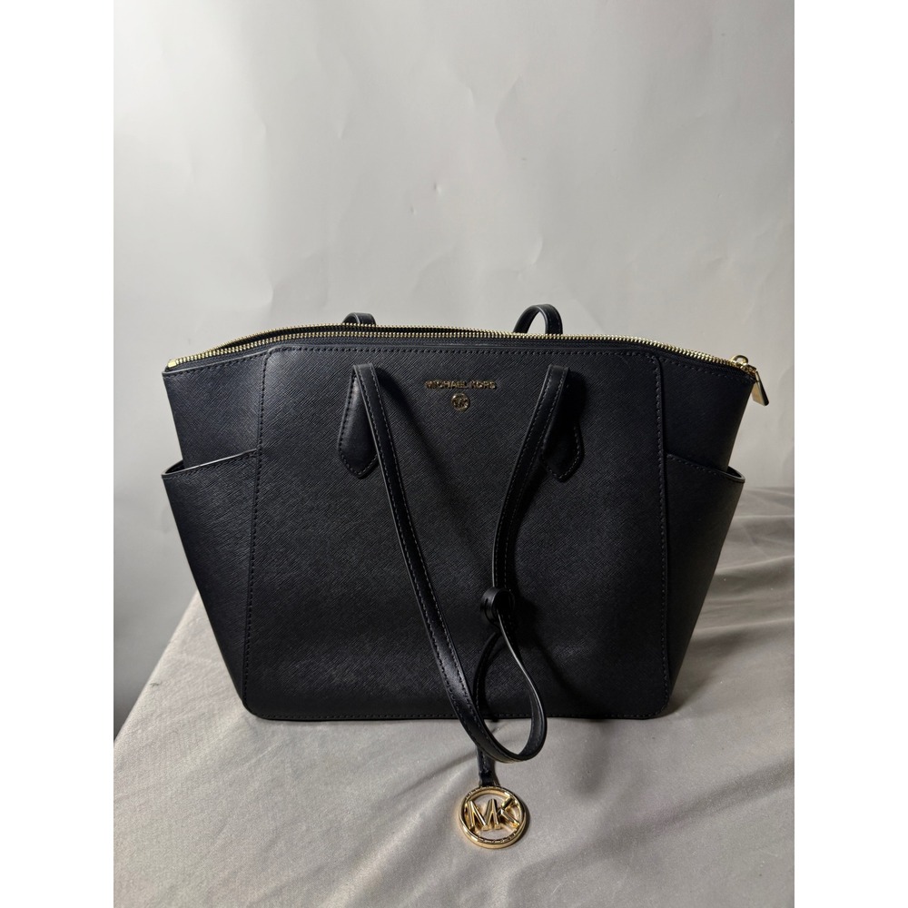 Michael Kors Jet Set East West Tote Black Saffiano Leather Shoulder Bag Gold